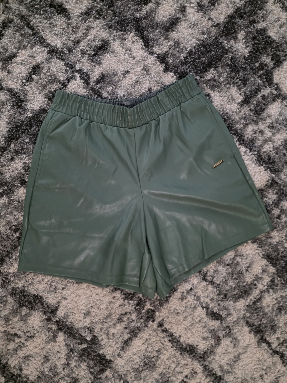 Fabletics Forest Green Faux Leather Elastic-Waist Shorts
